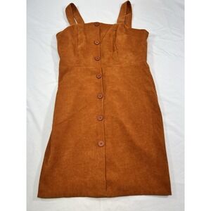 Rust Corduroy Button Front Mini Dress Sleeveless Fit & Flare – Size M